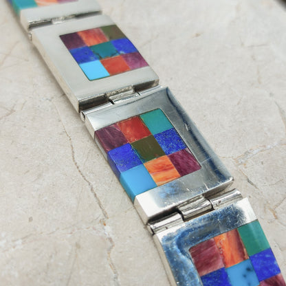 Vintage silver inlay bracelet with Semi precious stones