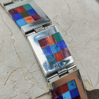 Vintage silver inlay bracelet with Semi precious stones