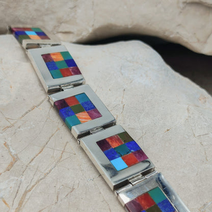 Vintage silver inlay bracelet with Semi precious stones