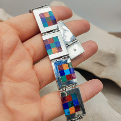 Vintage silver inlay bracelet with Semi precious stones