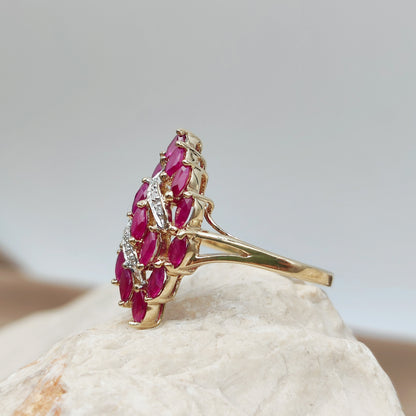 Vintage Spinel and Diamond Navette ring in 8K gold