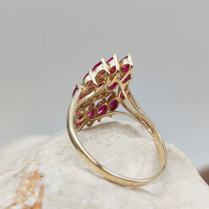 Vintage Spinel and Diamond Navette ring in 8K gold