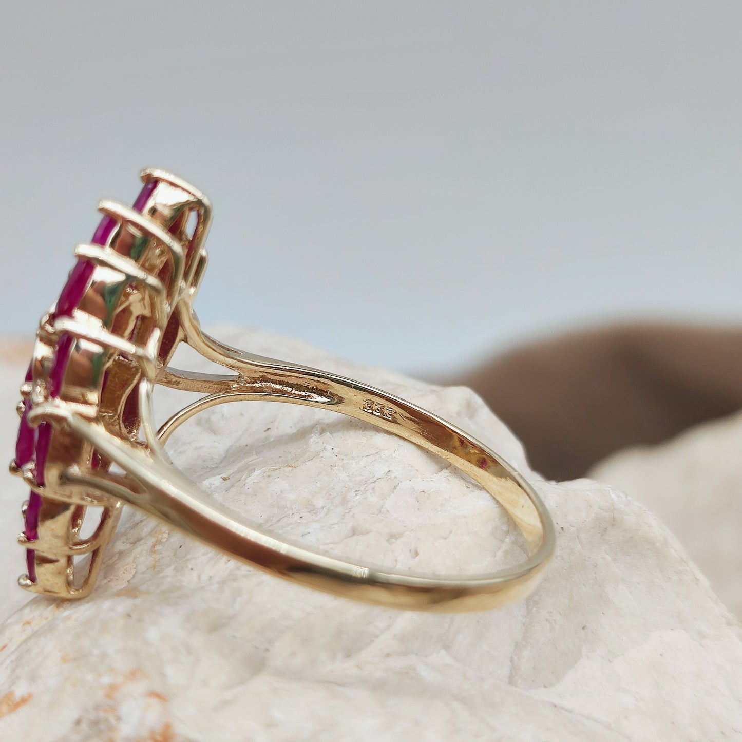 Vintage Spinel and Diamond Navette ring in 8K gold