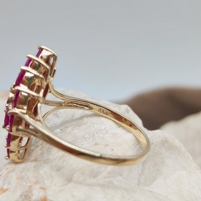 Vintage Spinel and Diamond Navette ring in 8K gold