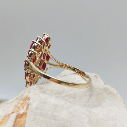 Vintage Spinel and Diamond Navette ring in 8K gold