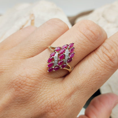 Vintage Spinel and Diamond Navette ring in 8K gold