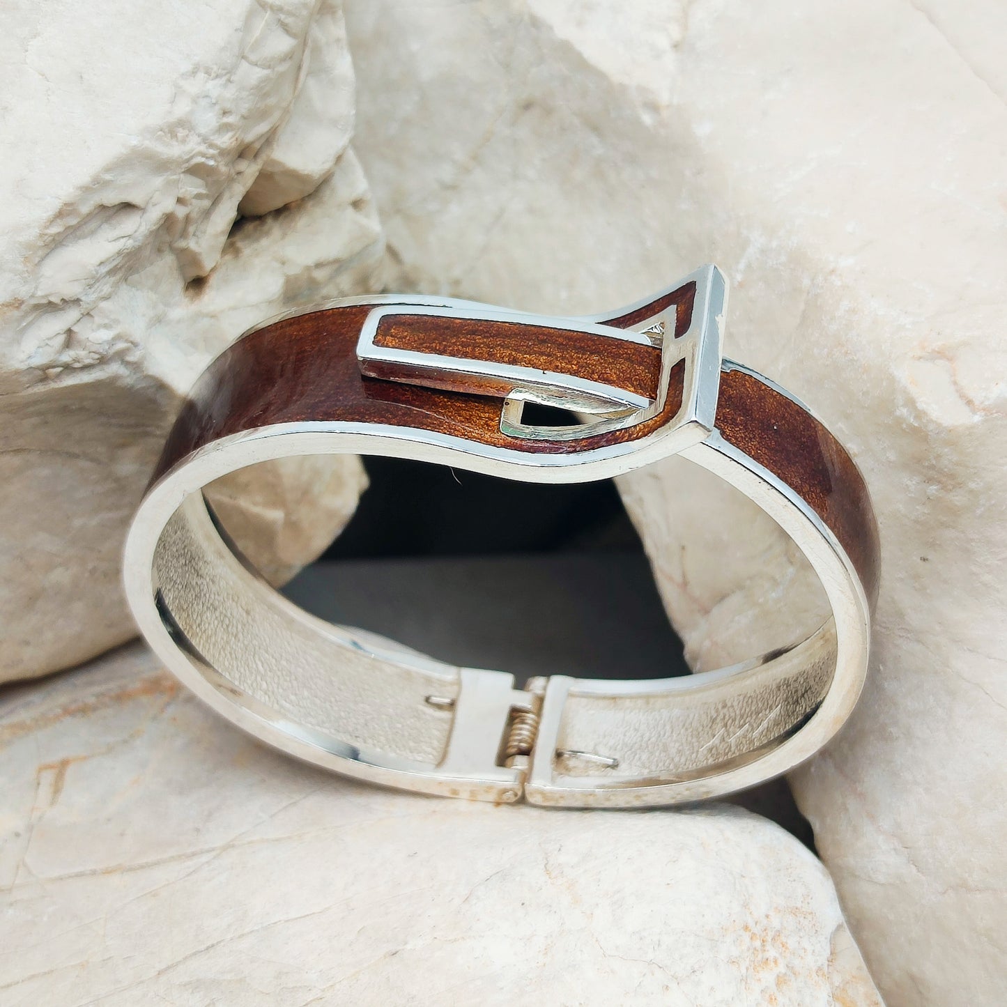 Silver Modernist brown enamel bracelet