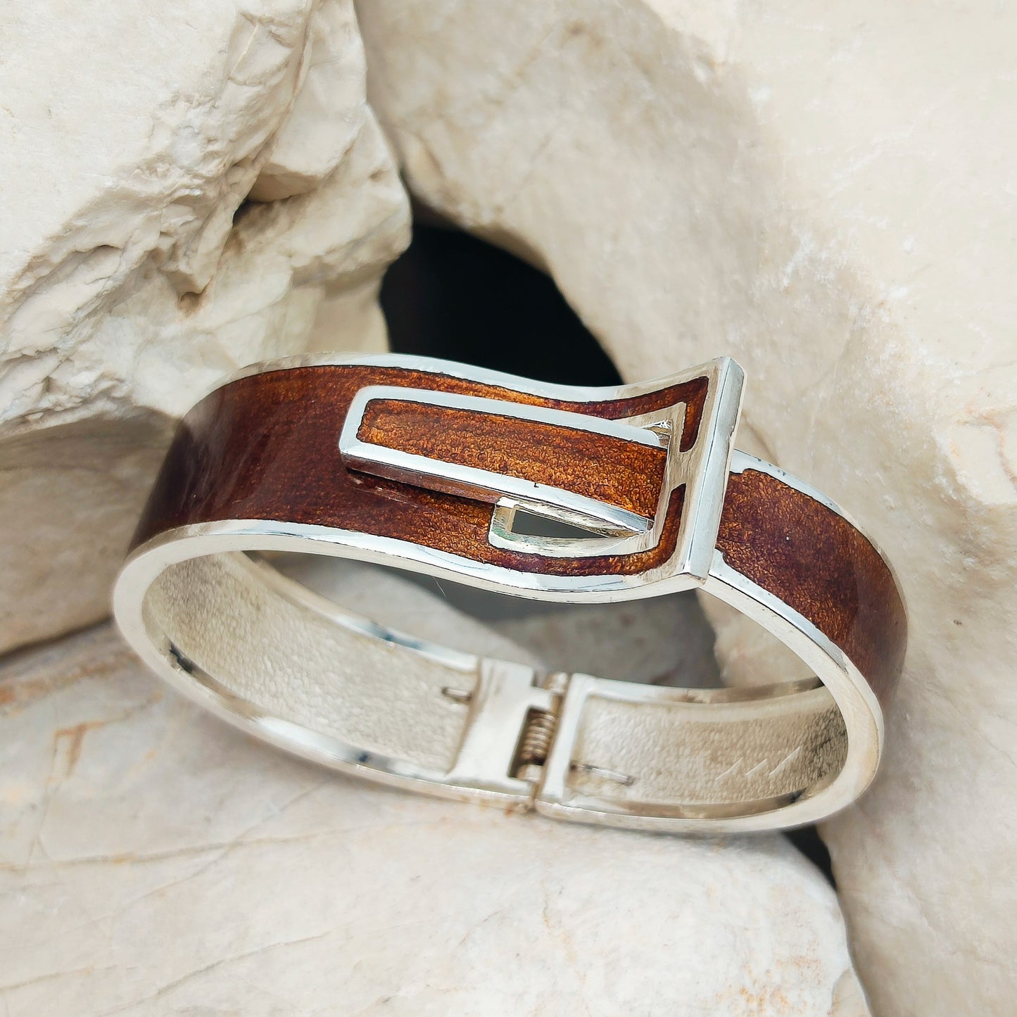 Silver Modernist brown enamel bracelet