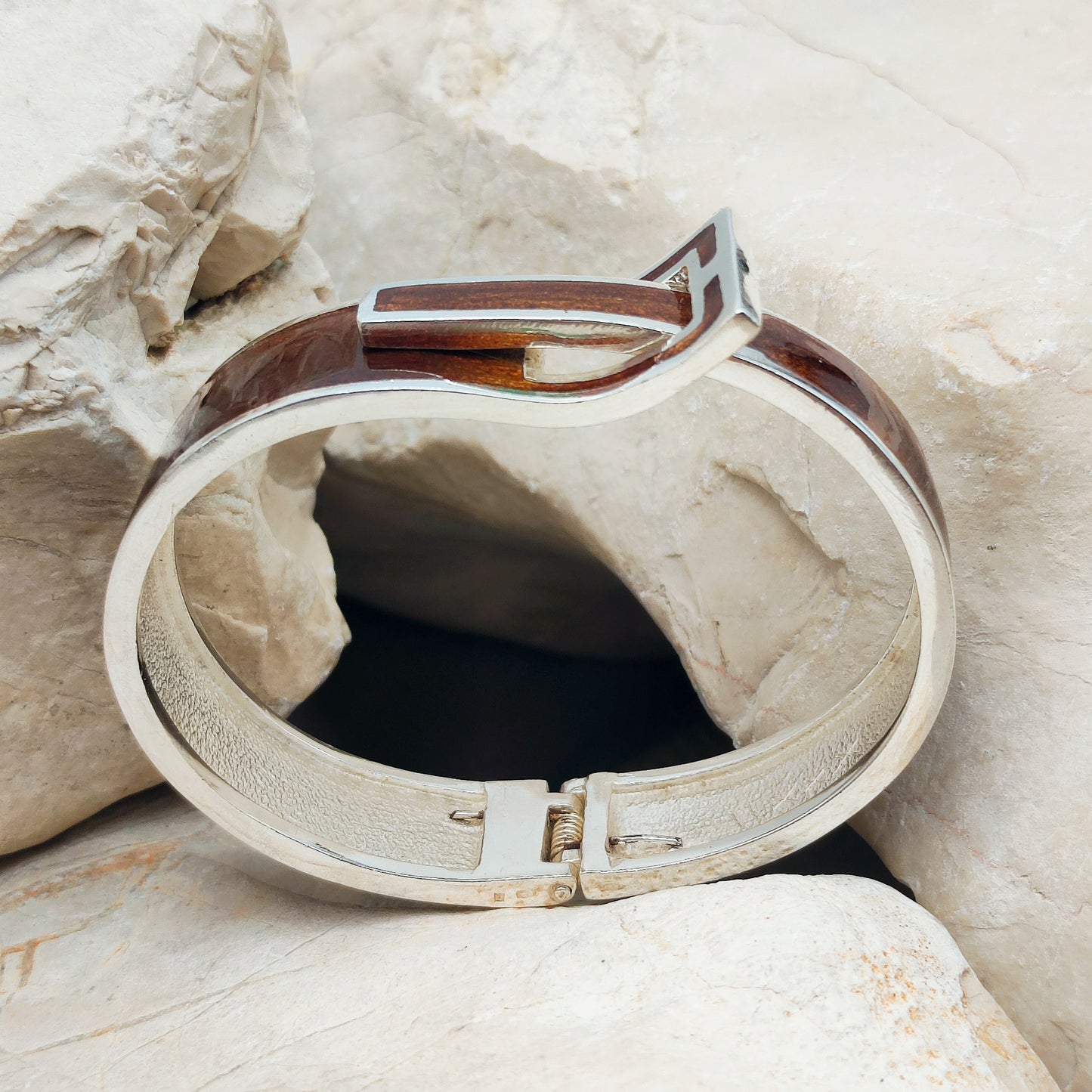 Silver Modernist brown enamel bracelet