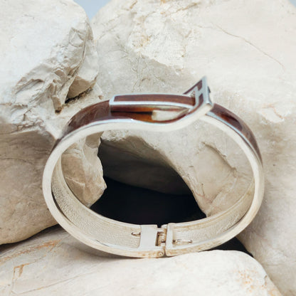 Silver Modernist brown enamel bracelet