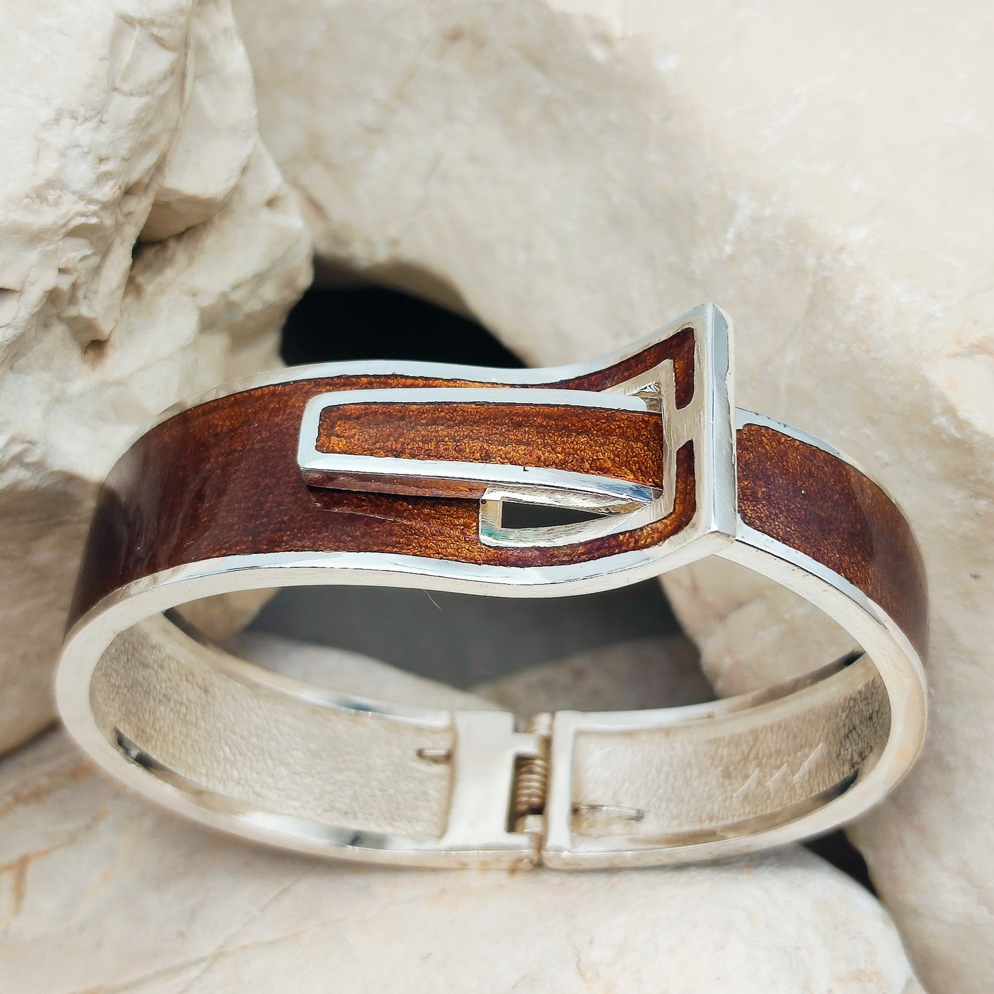 Silver Modernist brown enamel bracelet