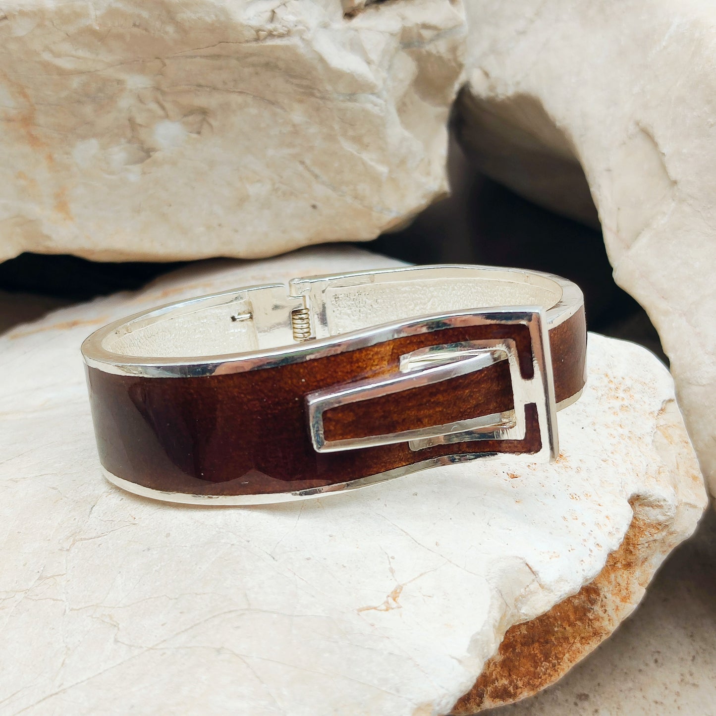 Silver Modernist brown enamel bracelet