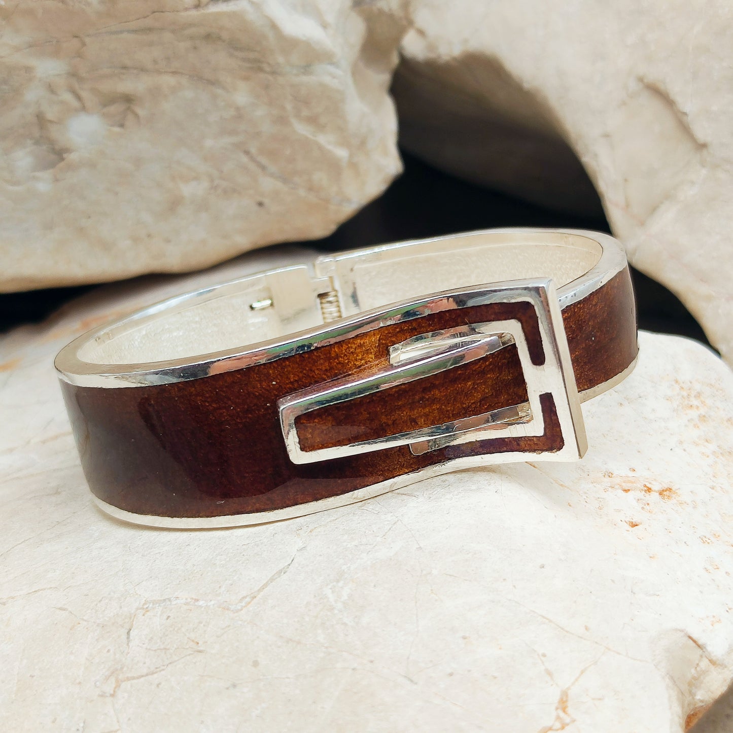 Silver Modernist brown enamel bracelet