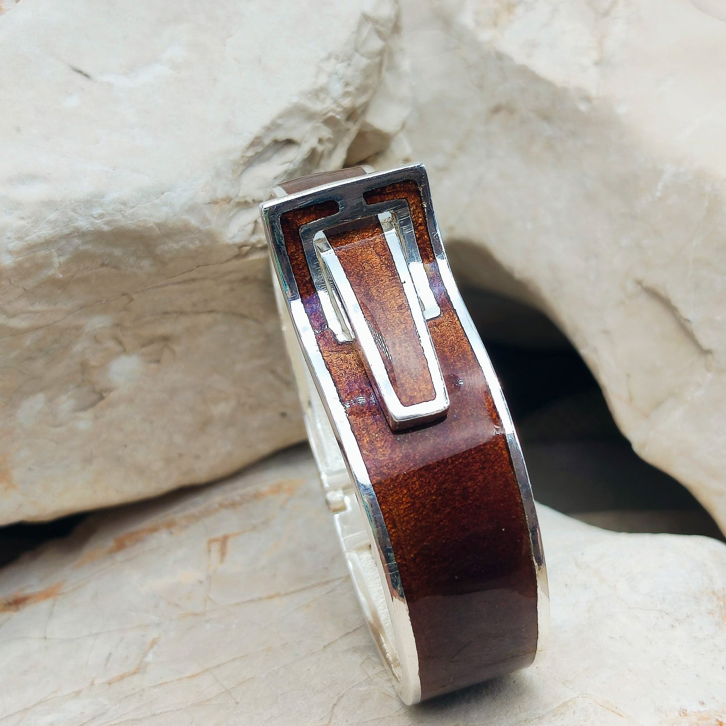 Silver Modernist brown enamel bracelet