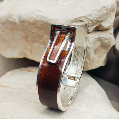 Silver Modernist brown enamel bracelet