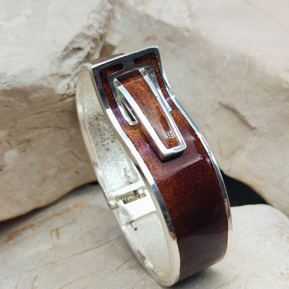 Silver Modernist brown enamel bracelet