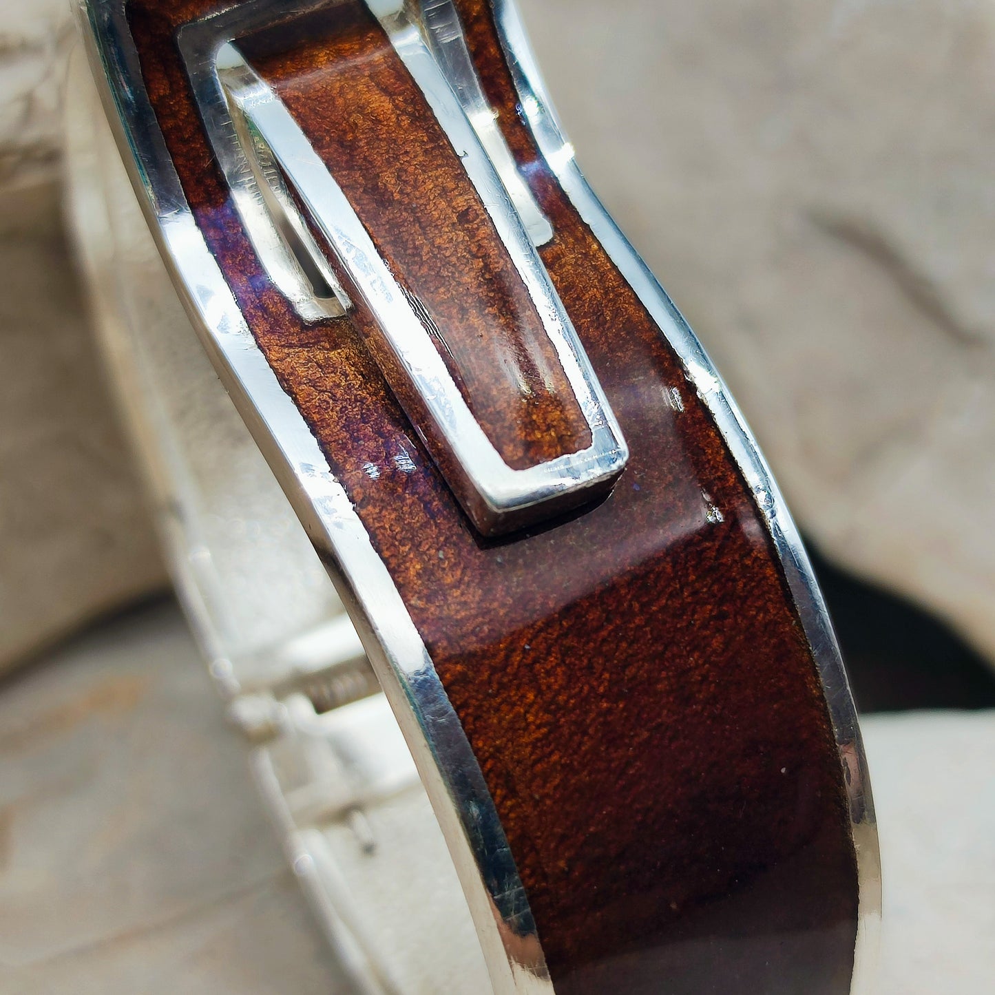 Silver Modernist brown enamel bracelet