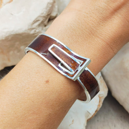 Silver Modernist brown enamel bracelet