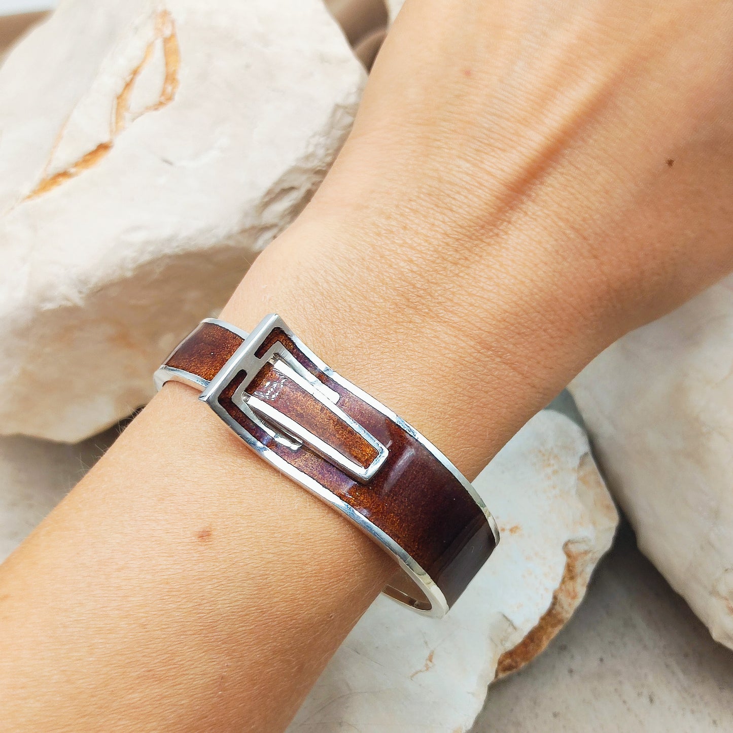 Silver Modernist brown enamel bracelet