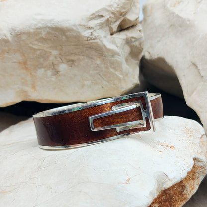 Silver Modernist brown enamel bracelet