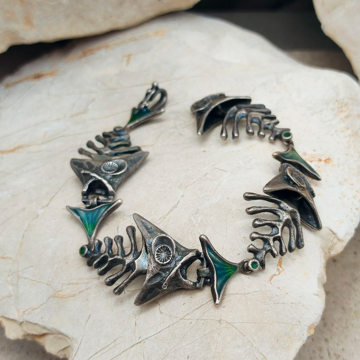 Silver Modernist fish bracelet by UnoAErre