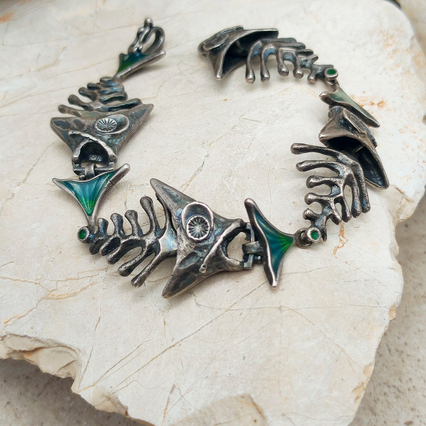 Silver Modernist fish bracelet by UnoAErre