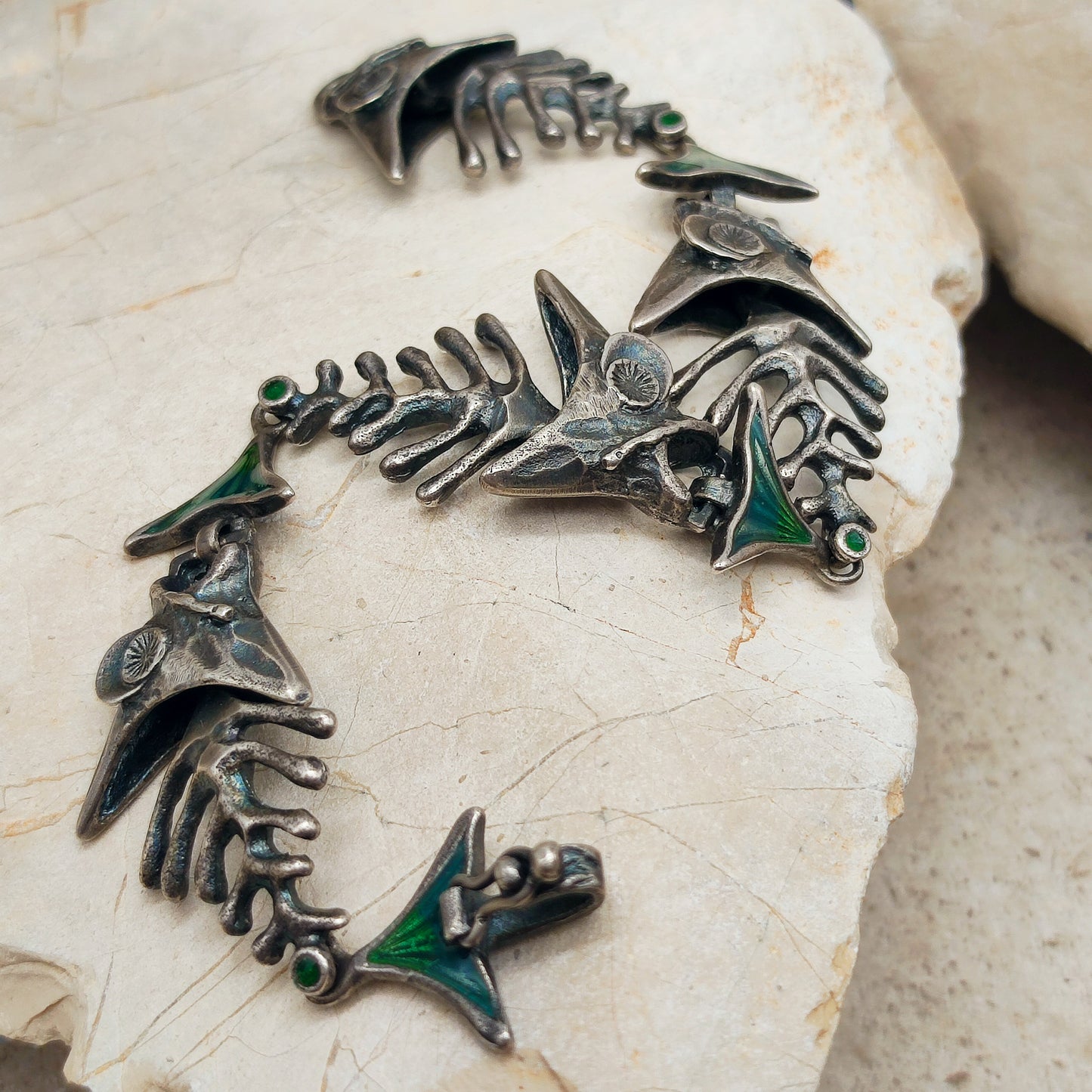 Silver Modernist fish bracelet by UnoAErre