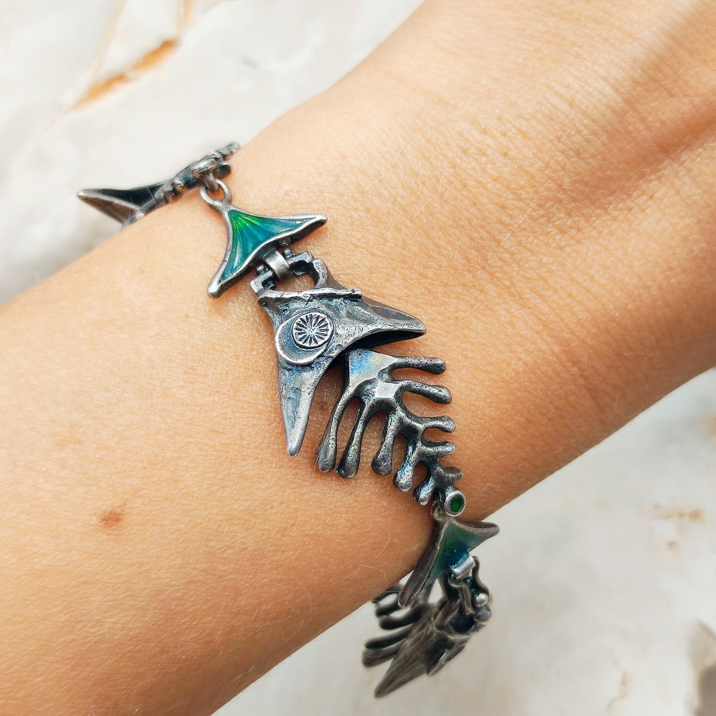 Silver Modernist fish bracelet by UnoAErre