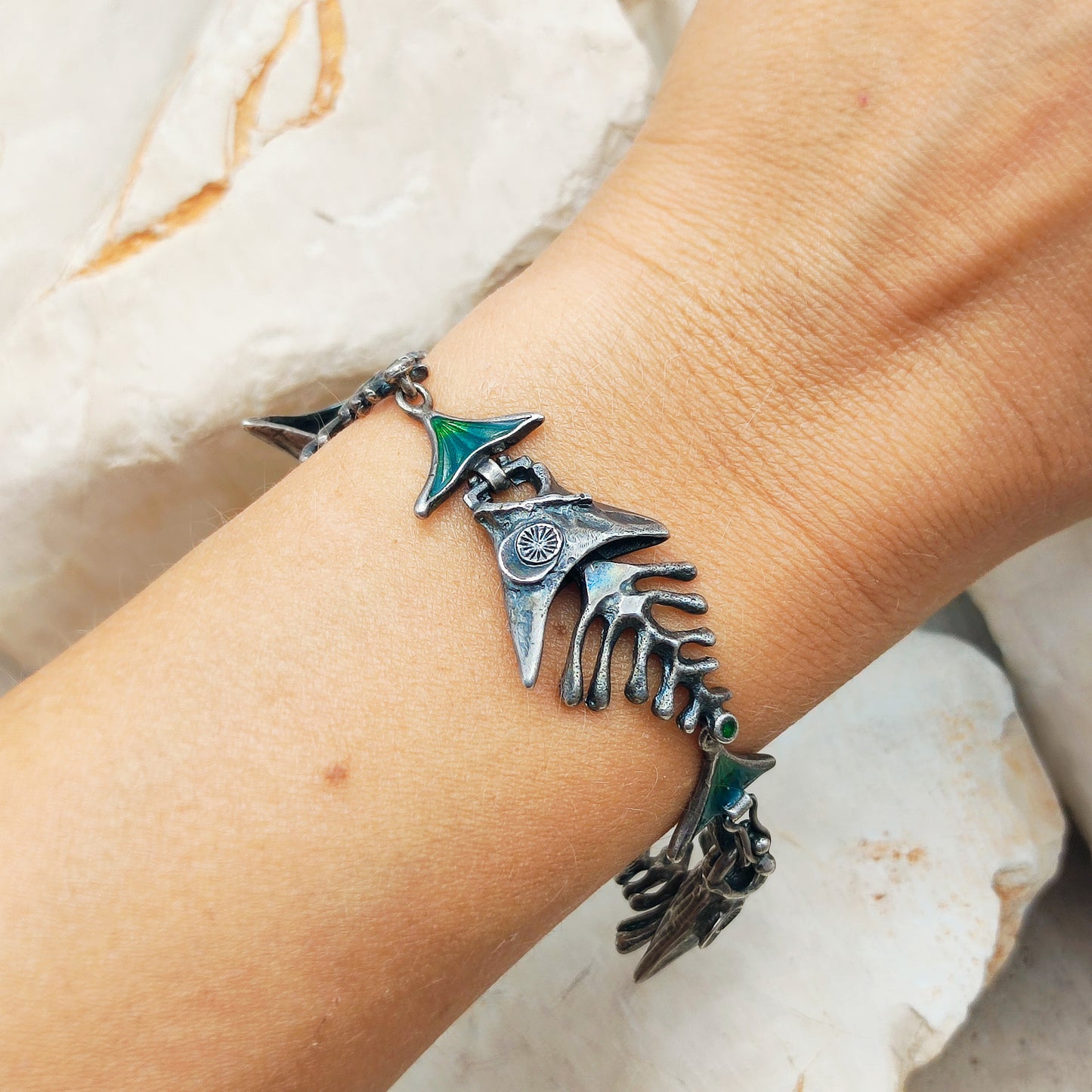 Silver Modernist fish bracelet by UnoAErre