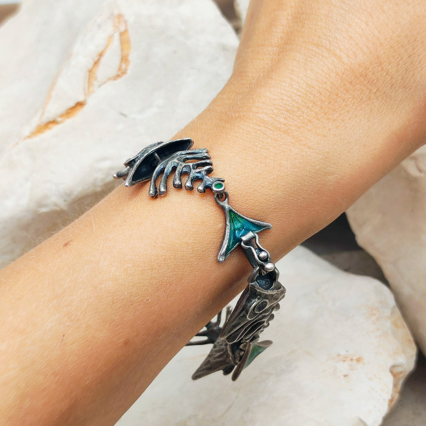 Silver Modernist fish bracelet by UnoAErre