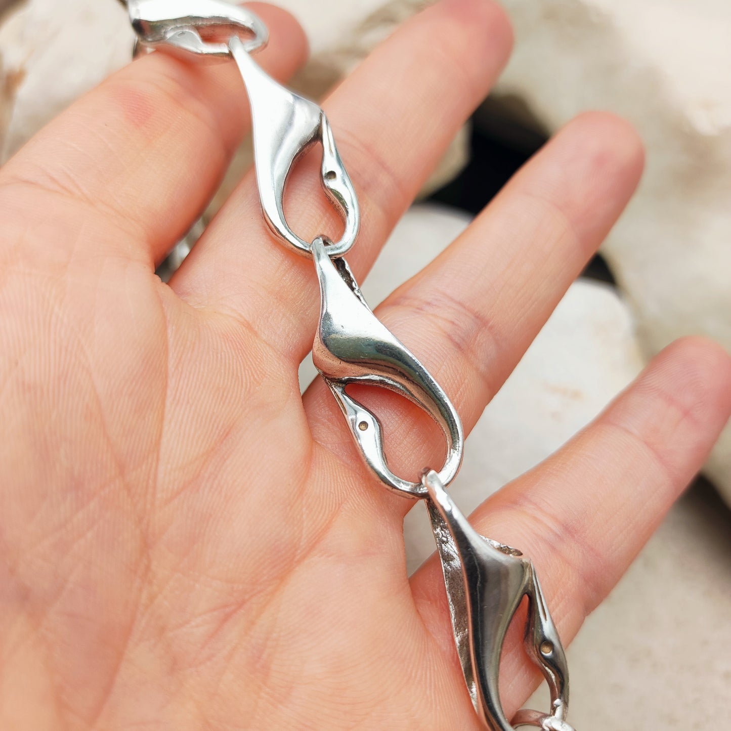 Silver Modernist Swan Bracelet by Brunel