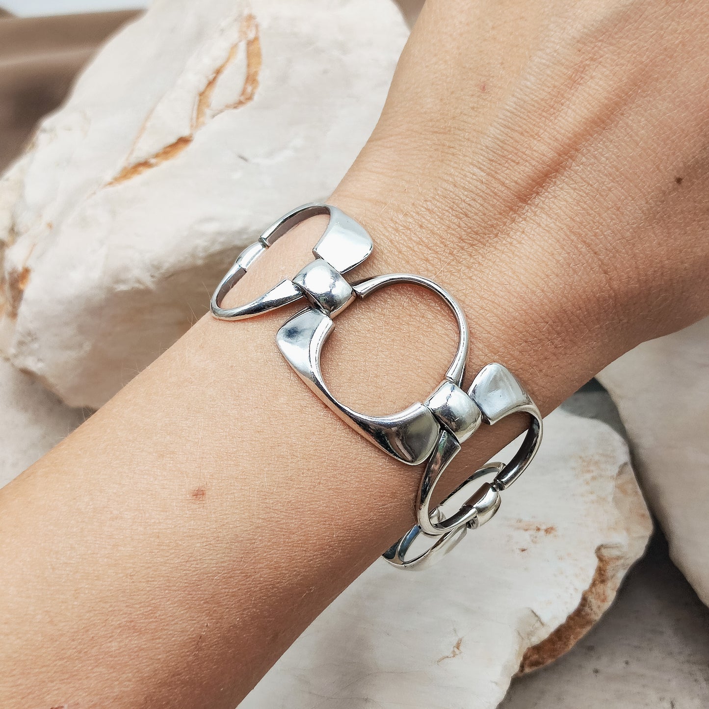 Silver Modernist link bracelet by Ottaviani