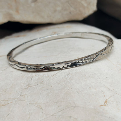 Sterling Silver Navajo Bangle by Tahe