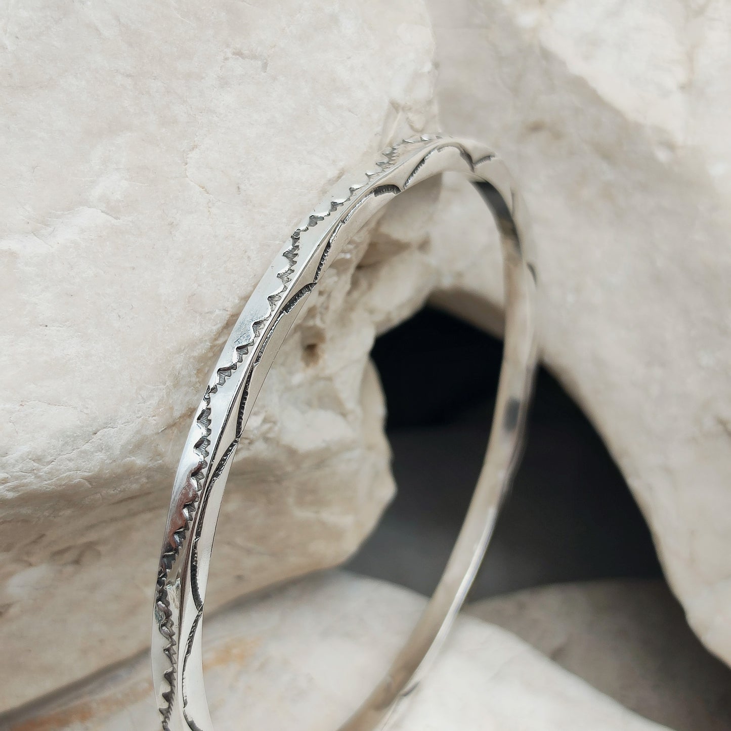 Sterling Silver Navajo Bangle by Tahe