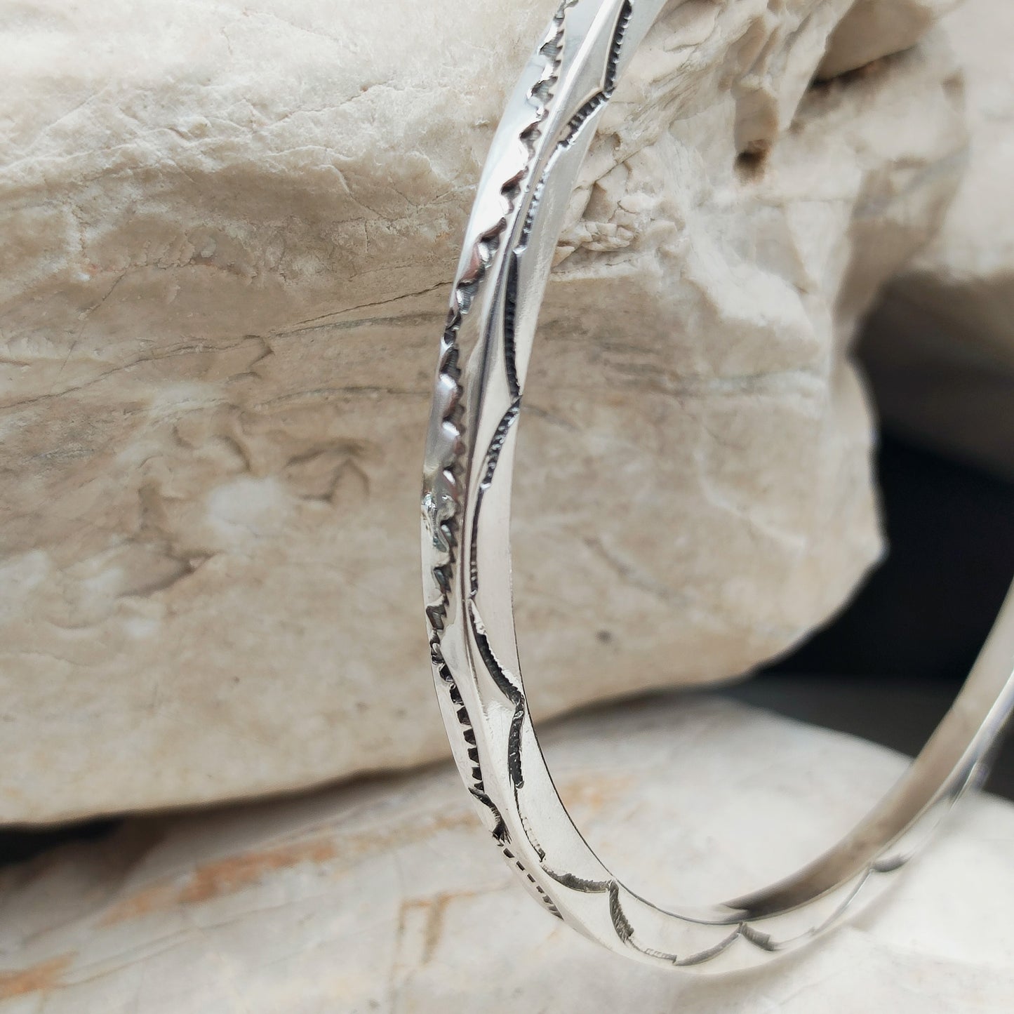 Sterling Silver Navajo Bangle by Tahe