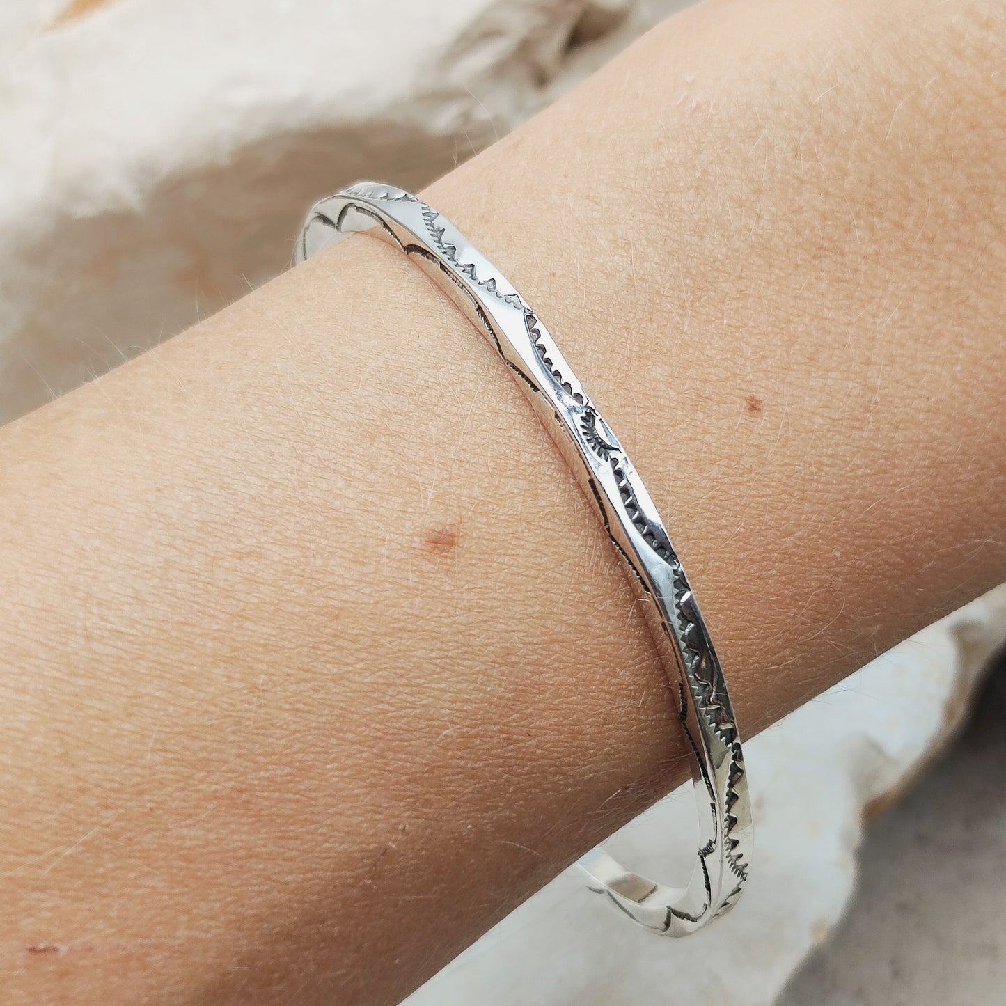 Sterling Silver Navajo Bangle by Tahe