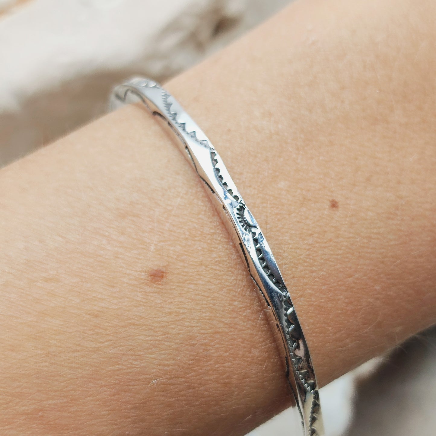 Sterling Silver Navajo Bangle by Tahe