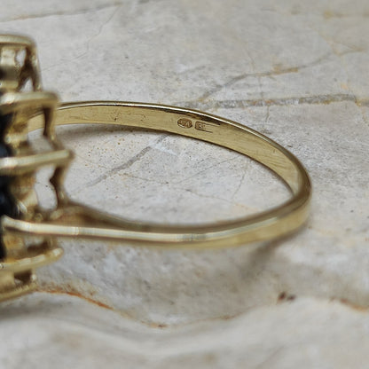 Vintage sapphire and diamond navette ring in 9K gold