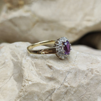 Vintage Amethyst and diamond ring in 9K gold