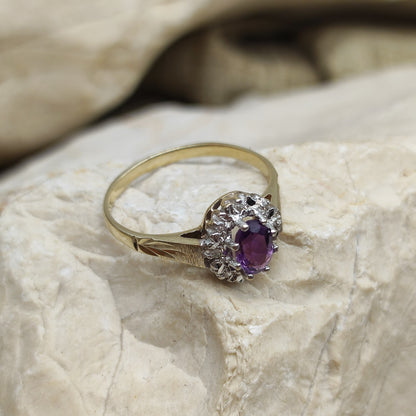 Vintage Amethyst and diamond ring in 9K gold