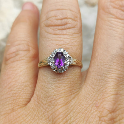 Vintage Amethyst and diamond ring in 9K gold