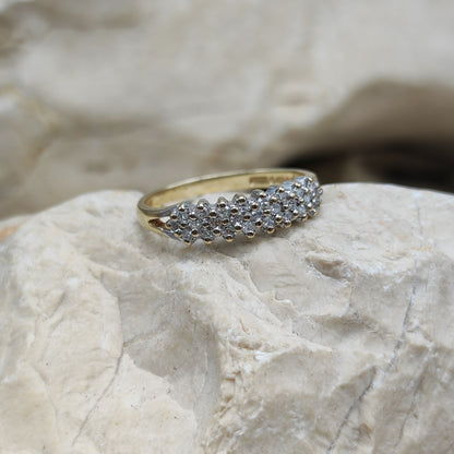 Vintage Diamond 3 row ring in 9K gold
