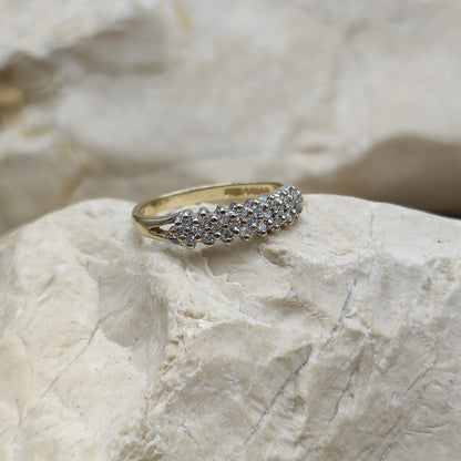 Vintage Diamond 3 row ring in 9K gold