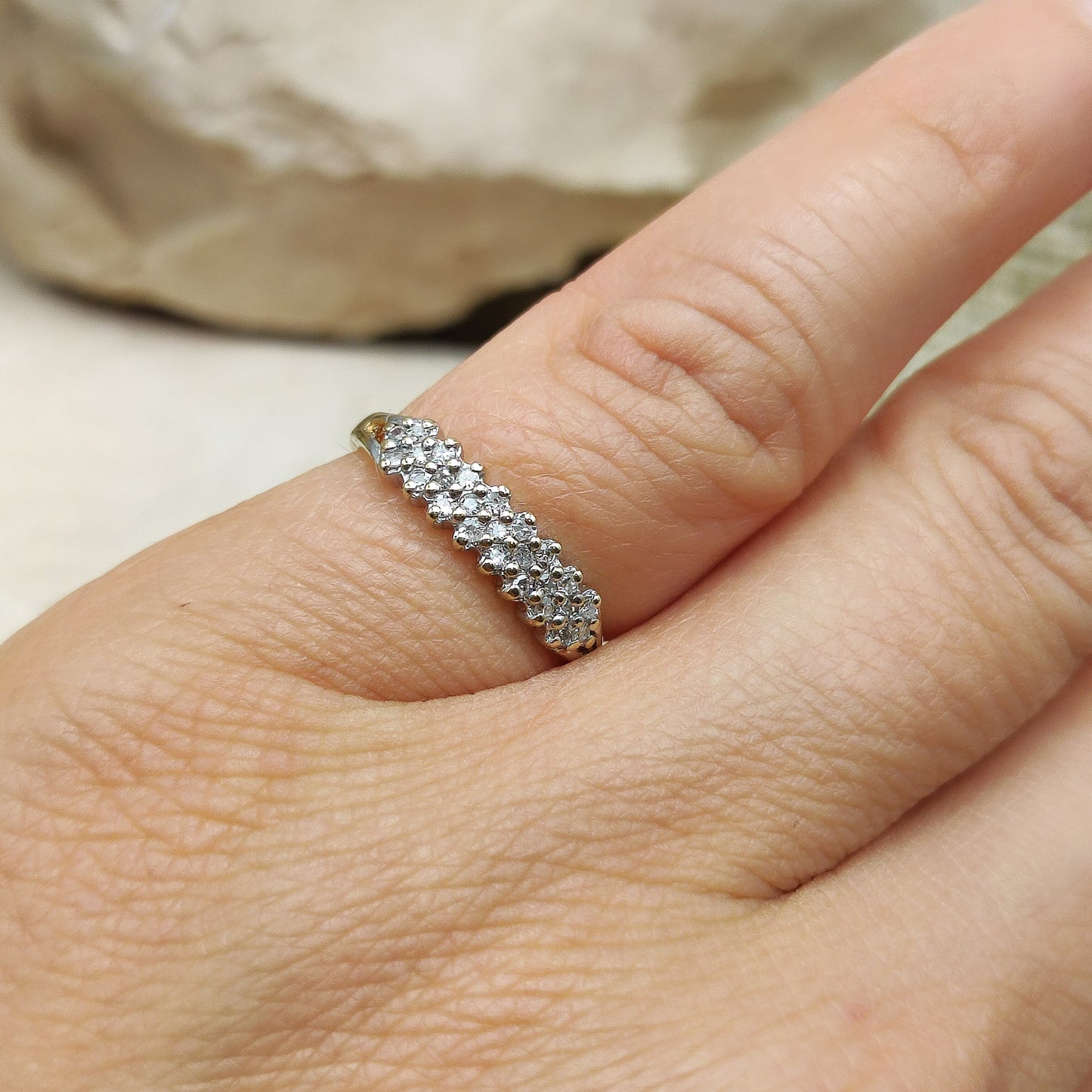 Vintage Diamond 3 row ring in 9K gold