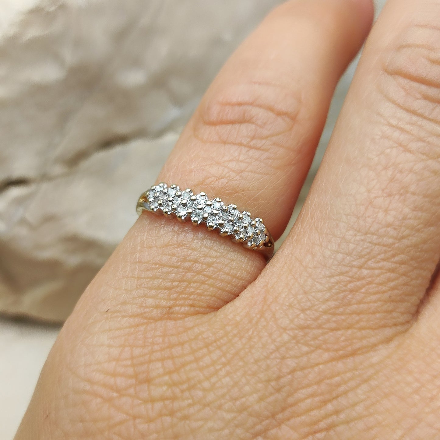 Vintage Diamond 3 row ring in 9K gold