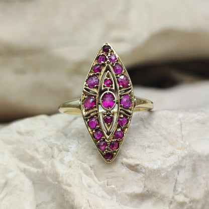 Vintage Ruby Navette ring in 14K gold