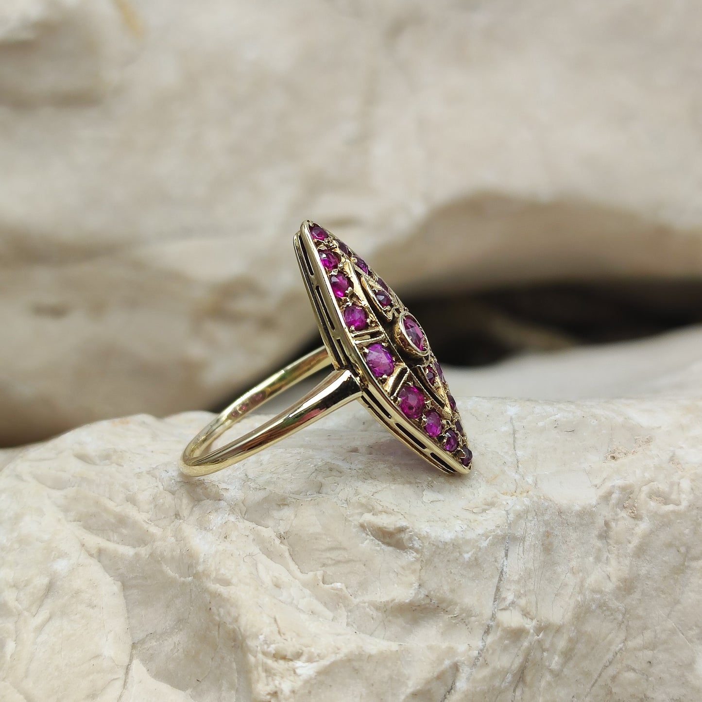 Vintage Ruby Navette ring in 14K gold