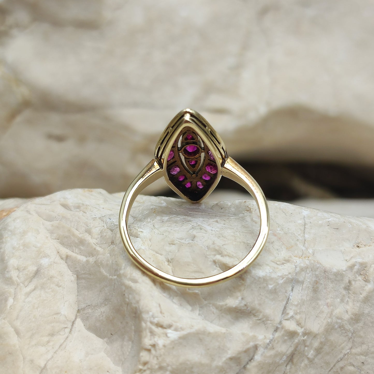 Vintage Ruby Navette ring in 14K gold