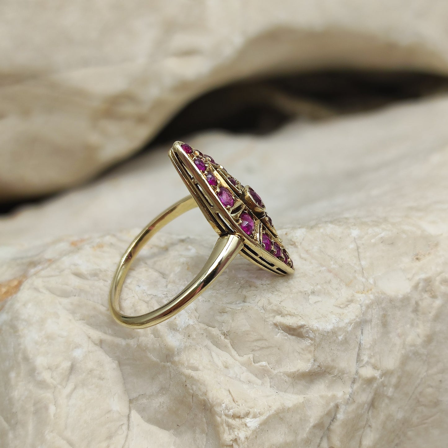 Vintage Ruby Navette ring in 14K gold