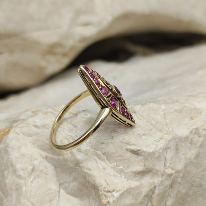 Vintage Ruby Navette ring in 14K gold